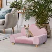 PawHut Sofá para Mascotas Sofá Estilo Moderno para Gatos Perros Pequeños con Respaldo de 3 Ondulaciones Patas Elevadas de Madera 63x43x40 cm Rosa(m-10)