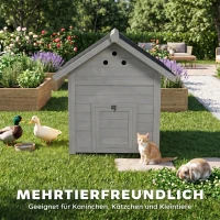 PawHut Entenhuis Entenstall Klein Dierhuis, weerbestendig, 2 ingangen, 2 hellingen, 78 x 90 x 92 cm, Lichtgrijs + Zwart(m-6)