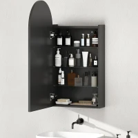 HOMCOM Arched Bathroom Mirror Cabinet with Adjustable Glass Shelves - Black(m-8)