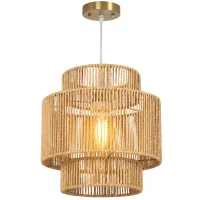 HOMCOM Hanglamp, driedelige lampenkap, metaal, henneptouw, lichtbruin(m-15)