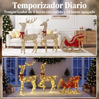 Outsunny Reno de Navidad Exterior con Trineo 3D de 3 Piezas con 200 Luces LED Blanco Cálido 8 Modos y Temporizador(m-6)