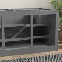 PawHut Zwerghamsterkäfig, Nagerkäfig, Kleintierbox, abschließbar, Holz, pflegeleicht, Grau(m-8)