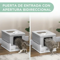 PawHut Arenero Cubierto para Gatos Desmontable con Entrada Frontal y Salida Superior con Pala 47,5x35,5x36,7 cm Gris y Blanco(m-8)