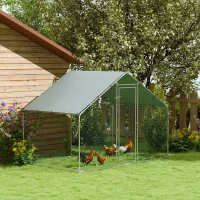 PawHut Kippenren voor 5-8 kippen, dakzeil, vergrendelbare deur, stalen frame, 5,1 m², 3 x 1,7 x 1,9 m(m-2)