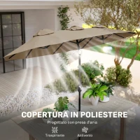 Outsunny Ombrellone da Giardino Doppio Inclinabile con Apertura a Manovella, 295x152x222 cm, Cachi(m-7)