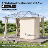 Outsunny 4 Pack Replacement Gazebo Curtains Privacy Panel for Most 3 x 4m Gazebo Canopy Pavillion Outdoor Shelter Sidewalls Accessories Beige(m-3)