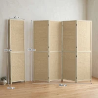 HOMCOM Paravan interior din bambus 4 panouri 180x180cm, separator de cameră pliabil și portabil, stil boem, lemn natural(m-3)
