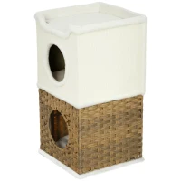 PawHut Kratztonne 75,5 cm Hoch dreistöckige mit Plüschrand, Kissen, Katzenhöhle, für mittelgroße Katzen, Cremeweiß(m-11)