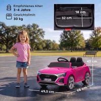 AIYAPLAY 12V elektrische kinderauto met afstandsbediening, 2 motoren, soft start, 4-wielvering, led-koplampen, claxon en muziek(m-3)