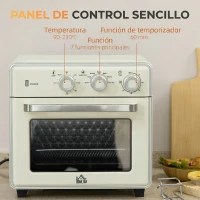 HOMCOM Mini Horno Eléctrico de Sobremesa con Convección 20L 1400W 7 Funciones Temperatura 90-230°C Temporizador 60 min Crema(m-7)