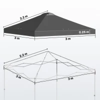 Outsunny Gazebo Roof Replacement UV50+ Waterproof Pop Up Canopy Cover with 8 Drainage Holes 3 x 3 m Dark Grey(m-3)