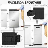 HOMCOM Bidone Immondizia a 3 Sezioni da 56L con Supporto per Deodorante, in Acciaio e PP, 45.7x35.8x76 cm, Argento(m-6)