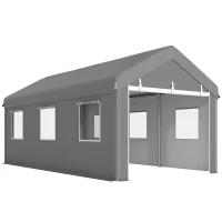 Outsunny Tente garage carport 6L x 2,95l x 2,78H m acier galvanisé PE haute densité 160 g/m²  2 portes enroulables et 6 fenêtres(m-1)