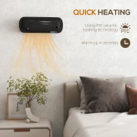 HOMCOM 2000W Ceramic Electric Heater with Fan, Adjustable Thermostat, Wall Mounted - Black(m-4)