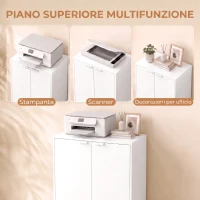 HOMCOM Mobiletto da Ufficio con 3 Ripiani e 2 Ante, 60x33.5x108 cm, Bianco(m-6)