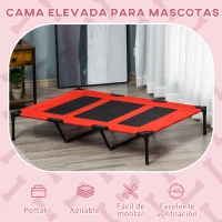 PawHut Cama Elevada para Perros Gatos Portátil Cama para Mascotas con Zona de Malla Transpirable y Tela Oxford para Interior Exterior 122x92x23 cm Rojo(m-4)