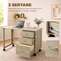 HOMCOM Birou Pliabil Con 3 Sertare, Stejar(m-5)