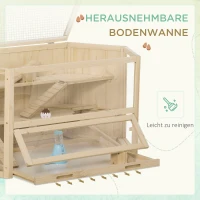 PawHut Kleintierkäfig, Nagerkäfig, Nagerheim mit  1 Rampe, 1 Wippe, herausnehmbare Bodenwanne, Tannenholz, Natur(m-7)