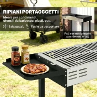 Outsunny Barbecue a Carbone a 3 Livelli con Mensole Pieghevoli e Girarrosto, in Acciaio Inox, 118x32x90 cm, Nero(m-6)
