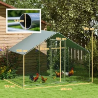 PawHut Kippenren voor 5-8 kippen, dakzeil, vergrendelbare deur, stalen frame, 5,1 m², 3 x 1,7 x 1,9 m(m-3)