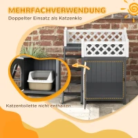 PawHut Katzenhaus, zweistöckig, mit Balkon und Treppe, für drinnen und draußen, für Katzen und Kaninchen, Tannenholz, Grau(m-6)