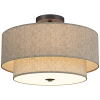 HOMCOM Plafondlamp met dubbele lampenkappen in linnen look, taupe(m-12)