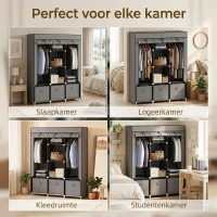 HOMCOM stoffen kledingkast, kledingkast met kledingrekken en laden, opvouwbare kledingkast met ritssluiting, opvouwbare kledingkast voor slaapkamer, niet-geweven stof, donkergrijs, 125 x 43 x 162,5 cm(m-6)