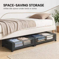 HOMCOM 40L Under Bed Storage On Wheels Pack of 2, Fabric Rolling Under Bed Drawers with Clear Lid, Zip, Steel Frame, Black(m-4)