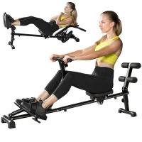 SPORTNOW Rudermaschine, Rudergerät für Situps, 12-stufig verstellbar, 2-in-1 Kardiogerät, LCD-Anzeige, Stahl, Kunststoff, Schwarz(m-12)