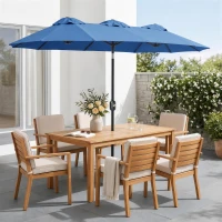 Outsunny Sonnenschirm, Gartenschirm, neigbar, mit Handkurbel, Winddach, Polyester+Stahl, Marineblau, 285 x 147 cm(m-8)