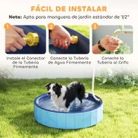 PawHut Piscina para Perros Medianos y Pequeños Plegable con Aspersor de PVC Antideslizante Resistente Ø100x30 cm Azul Claro(m-6)