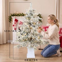 HOMCOM 4ft Prelit Flocked Christmas Tree, Artificial Snow Flocked Spruce with 160 Warm White LED Lights, 8 Modes, Green(m-3)