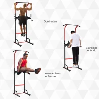 HOMCOM Estación Dip Torre de Dominadas para Hogar Oficina Gimnasio Altura Ajustable con 6 Orificios Tubo de Acero Soporta hasta 120 kg 94x80,5x180-230 cm Negro(m-6)