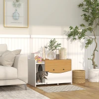 PawHut Katzentoilette, ausziehbar, Schrankdesign, Streufach, 78x50x51cm, Eiche/Weiß(m-10)