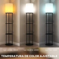 HOMCOM Lámpara de Pie con Estantes con 3 Temperaturas de Color Control Remoto para Salón Dormitorio Oficina Negro(m-4)