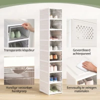 HOMCOM 8-Laags Schoenenrek, Schoenenkast, Opvouwbaar, Geventileerde Achterkant, Kunststof, Wit(m-5)