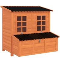 PawHut Hühnerstall mit Nestkasten für 3-4 Hühner, Wasserfestes Dach, Tannenholz, Kunststoff, 100 x 86 x 100 cm, Orange(m-11)
