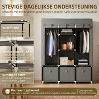 HOMCOM stoffen kledingkast, kledingkast met kledingrekken en laden, opvouwbare kledingkast met ritssluiting, opvouwbare kledingkast voor slaapkamer, niet-geweven stof, donkergrijs, 125 x 43 x 162,5 cm(m-5)