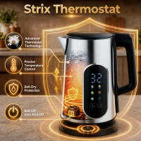 HOMCOM Kettle and Toaster Set with LED Touch Screen, Kettle with Strix Thermostat, 2 Slice Toaster w/ 6 Browning Levels, Silver(m-5)