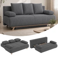 HOMCOM Slaapbank met verstelbare rugleuning, bedfunctie, verborgen opbergruimte en cordbekleding, grijs(m-2)