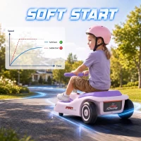 AIYAPLAY 12V Electric Wiggle Car with Pedal, Kids Electric Car with 2 Speeds, Soft Start, Music, Lights for 3-5 Years, Purple(m-5)