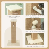 PawHut Poste Rascador para Gatos Altura 81 cm Rascador para Gatos con Poste de Yute y Bola Colgante 41x41x81 cm Beige(m-5)