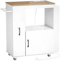 HOMCOM Carrello da Cucina con Presa di Corrente, Portaspezie e Armadietto, 80x40x88 cm, Bianco(m-1)