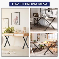 HOMCOM Conjunto de 2 Patas para Mesa Estilo Industrial 80x72 cm en Forma de X Patas de Muebles de Acero para Soporte con Protectores Tornillos de Montaje Incluidos Negro(m-7)