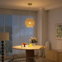 HOMCOM Hanglamp, driedelige lampenkap, metaal, henneptouw, lichtbruin(m-8)