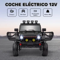 AIYAPLAY Coche Eléctrico para Niños de +3 Años con Batería 12V Mando a Distancia Faros LED Bocina Música Negro(m-4)