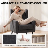 HOMCOM Poltrona da Camera in Ciniglia con Gambe in Legno di Caucciù, Grigio Scuro(m-5)