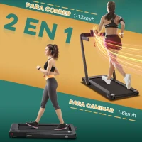 HOMCOM Cinta de Correr y Andar Eléctrica 2 en 1 Plegable 1-12km/h Caminar 1-4km/h con Control Remoto Pantalla LED Dual Bluetooth y Superficie de Carrera para Gimnasio Casa 134x66x107 cm Negro(m-8)