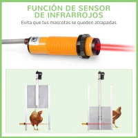 PawHut Kit de Abridor Automático de Puerta de Gallinero con Puerta de Aluminio Sensor de Infrarrojos Control de Temporizador y Mando a Distancia 30x30x0,15 cm Plateado(m-6)
