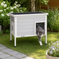 PawHut Outdoor Cat House, Insulated Cat Shelter with Insulated Liner, Waterproof Asphalt Roof, Escape Door, Opening Top(m-9)
